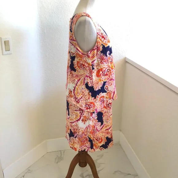 J. Jill Paisley  Floral Tiered Dress SizeS Sleeveless Orange Colorful Stretch - Picture 5 of 13